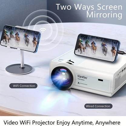 4K Projector With WiFi Portable Native 1080P Projector 7.62meter Display Outdoor Movie Projectors For Home Cinema Mini Projector Compatible With HD,USB,VGA,AV,Fire Stick,PS5,Projector For Iphone And Android Smartphone Office Electronics Projector