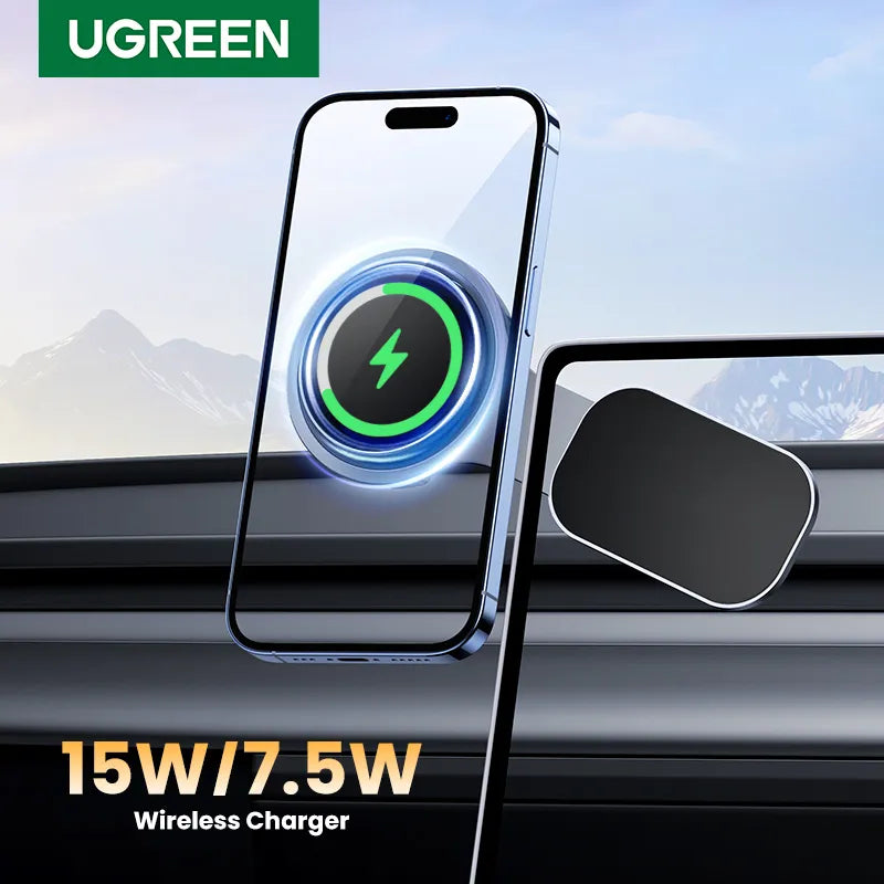 UGREEN Car Magnetic Stand Wireless Charger For iPhone 15 14 13 12 Pro Max Charging for Magsafe Car Holder for Tesla Model