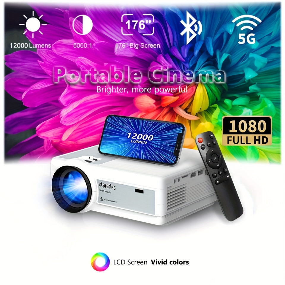 4K Projector With WiFi Portable Native 1080P Projector 7.62meter Display Outdoor Movie Projectors For Home Cinema Mini Projector Compatible With HD,USB,VGA,AV,Fire Stick,PS5,Projector For Iphone And Android Smartphone Office Electronics Projector