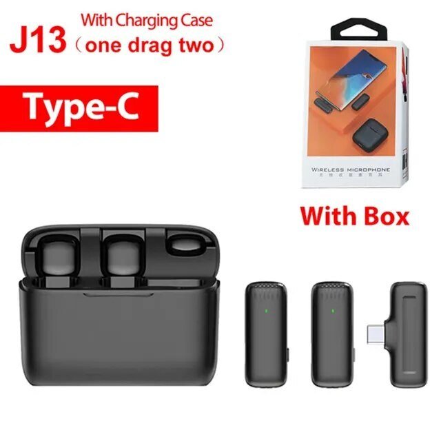 J13 Wireless Lavalier Microphone with Charger Case iPhone