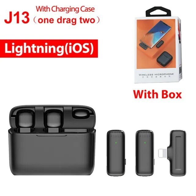 J13 Wireless Lavalier Microphone with Charger Case iPhone